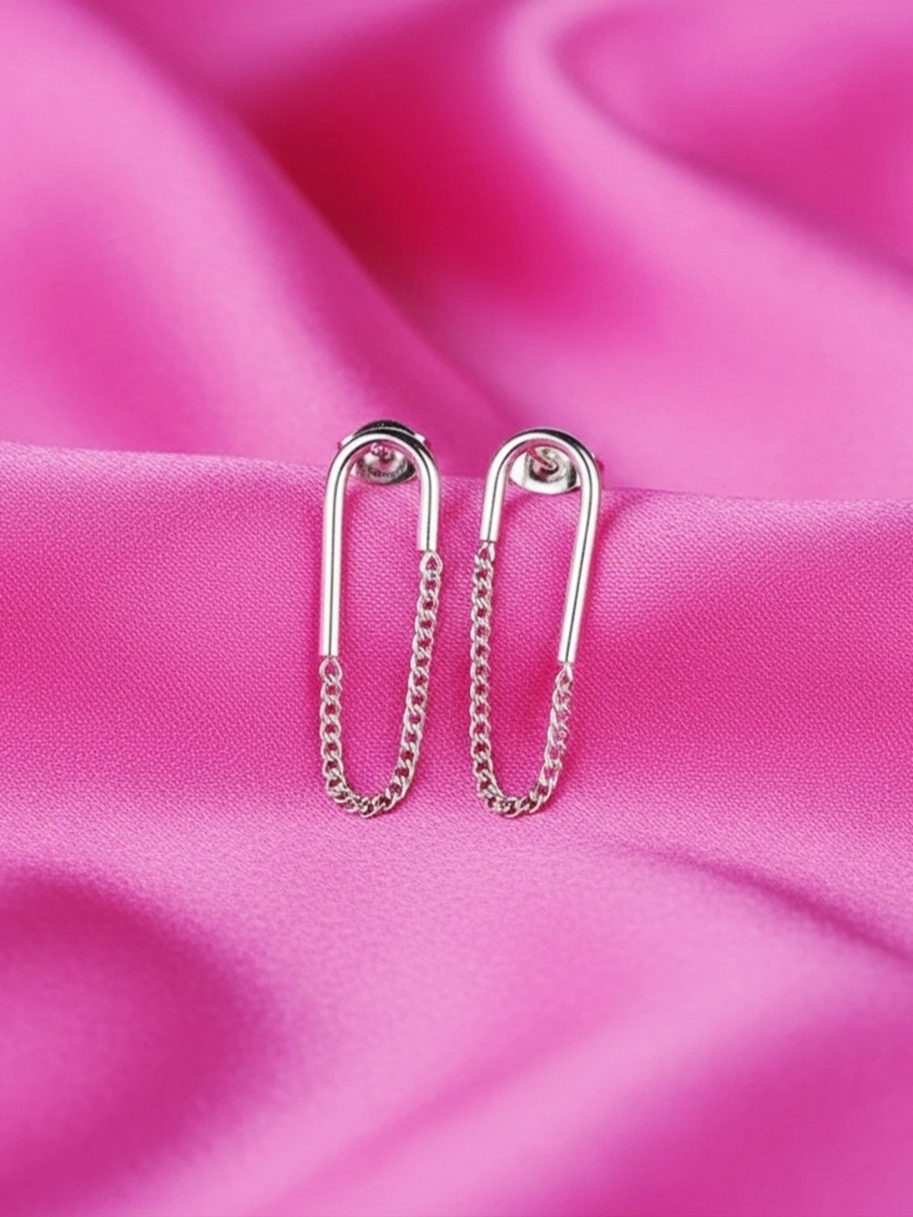 925 Silver Safety-Pin Chain Drop Earrings - Modern Women's Jewelry